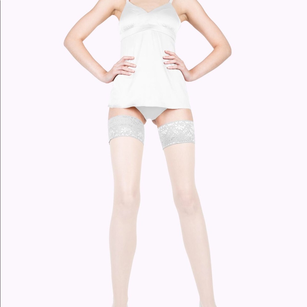 Ivory white thigh highs stockings - Picture 3 of 5